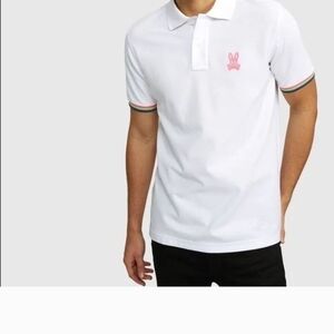 Psycho Bunny White Polo with Pink Logo